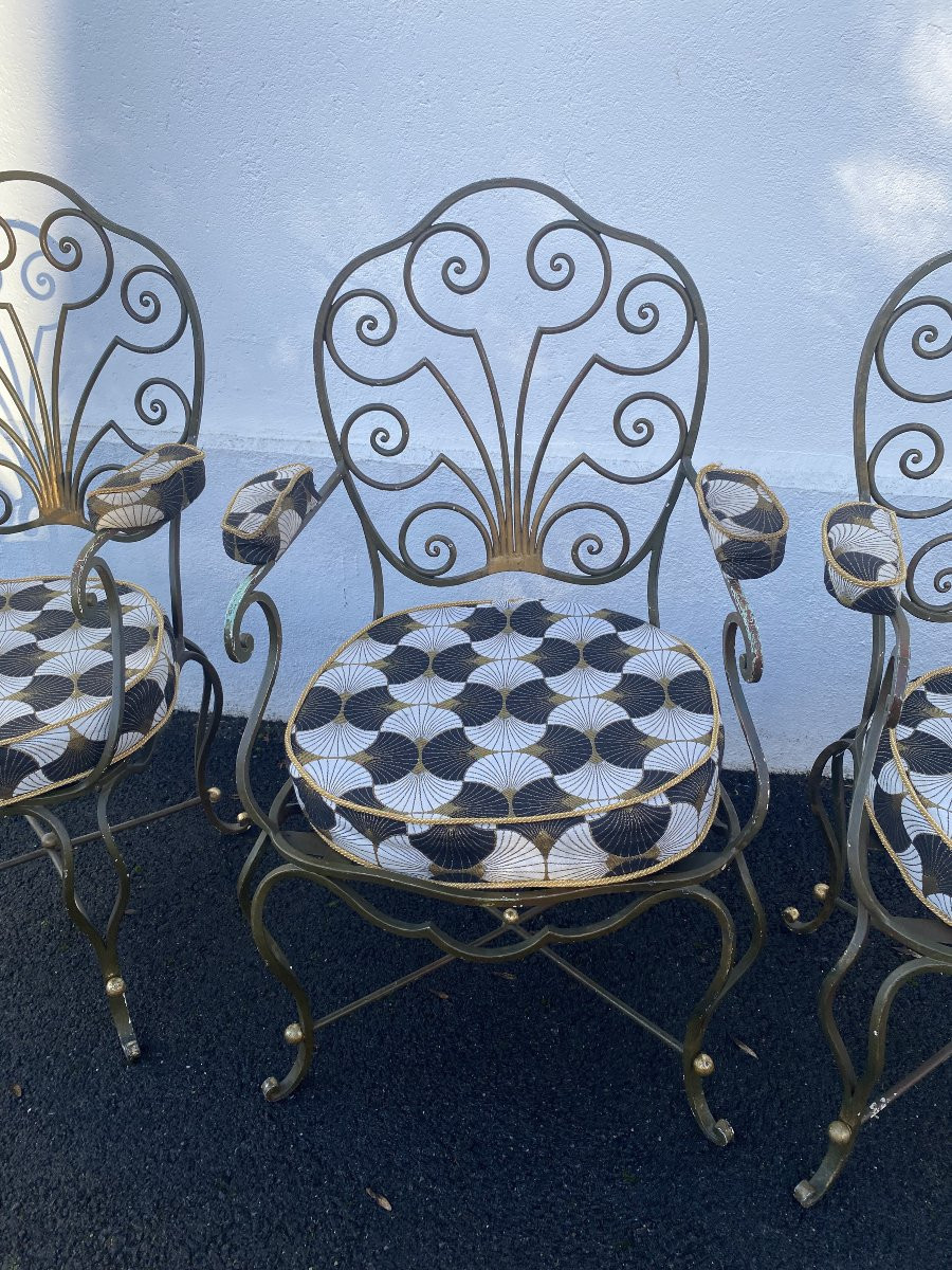 Lot de 4 fauteuils en fer forgé art déco-photo-2