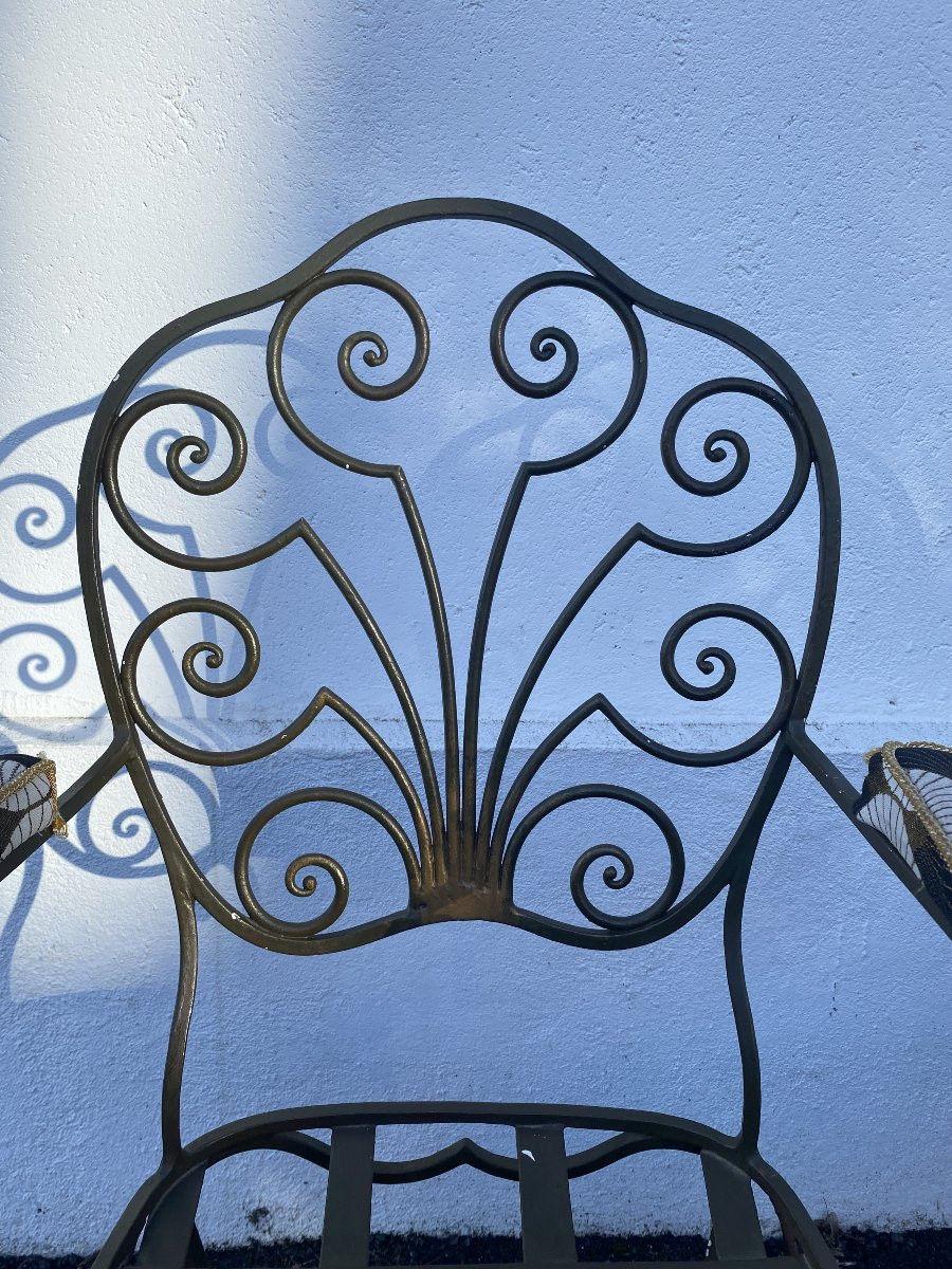 Lot de 4 fauteuils en fer forgé art déco-photo-3