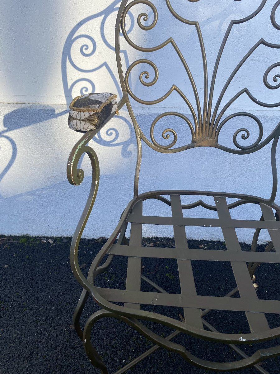 Lot de 4 fauteuils en fer forgé art déco-photo-5