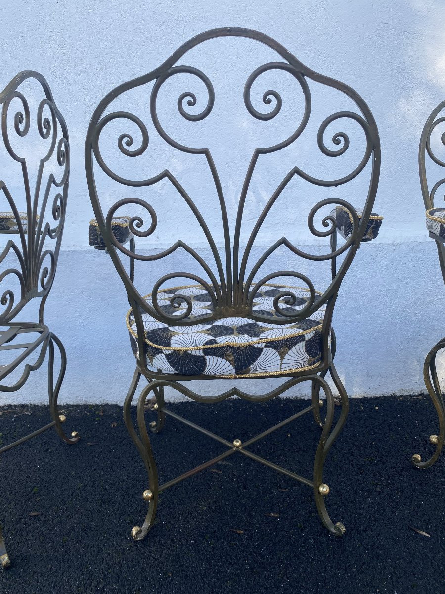 Lot de 4 fauteuils en fer forgé art déco-photo-7