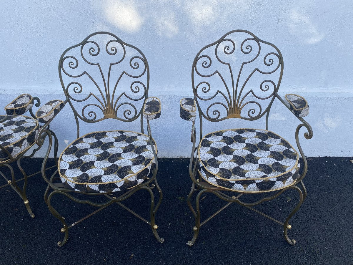 Lot de 4 fauteuils en fer forgé art déco-photo-8