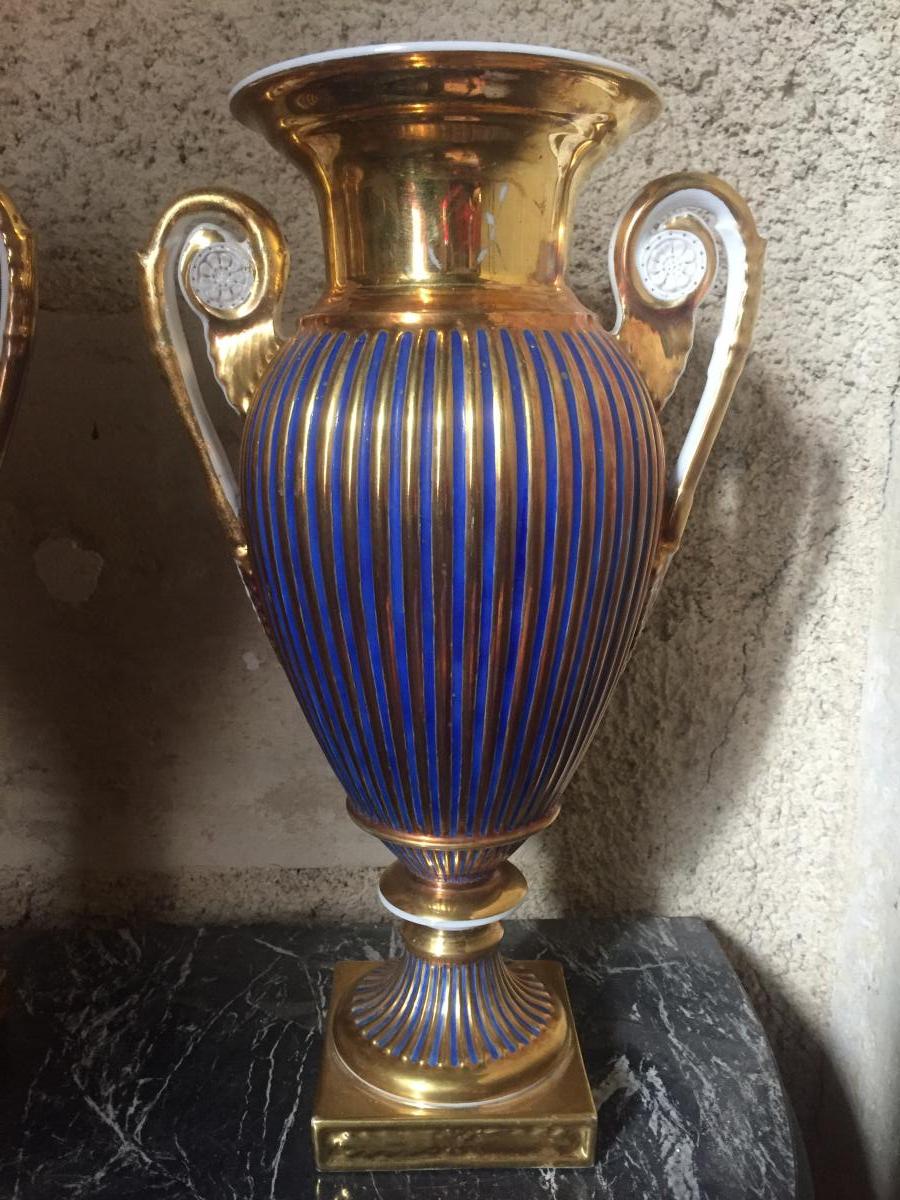 Pair Of Vases, Paris Porcelain, Empire Period-photo-3