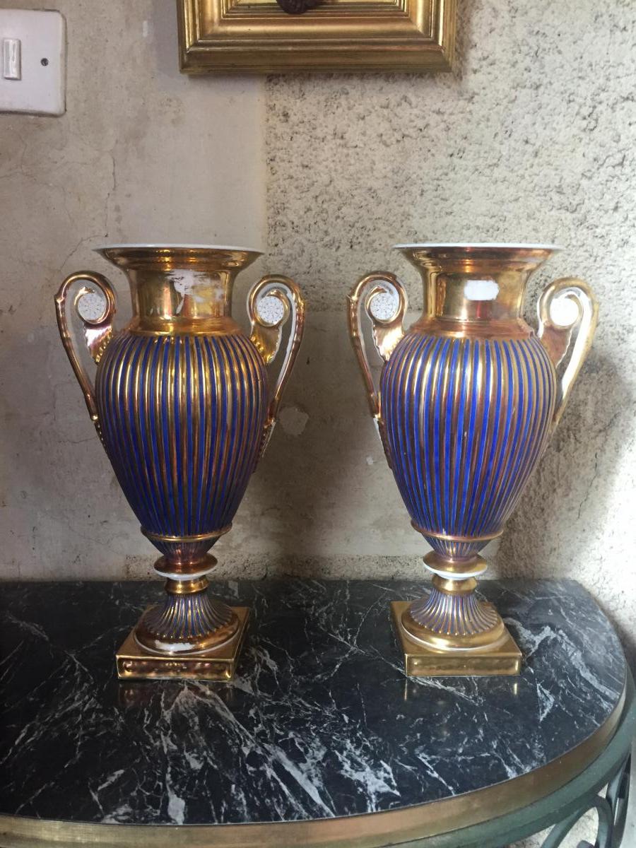 Paire De Vases , Porcelaine De Paris, époque Empire-photo-1