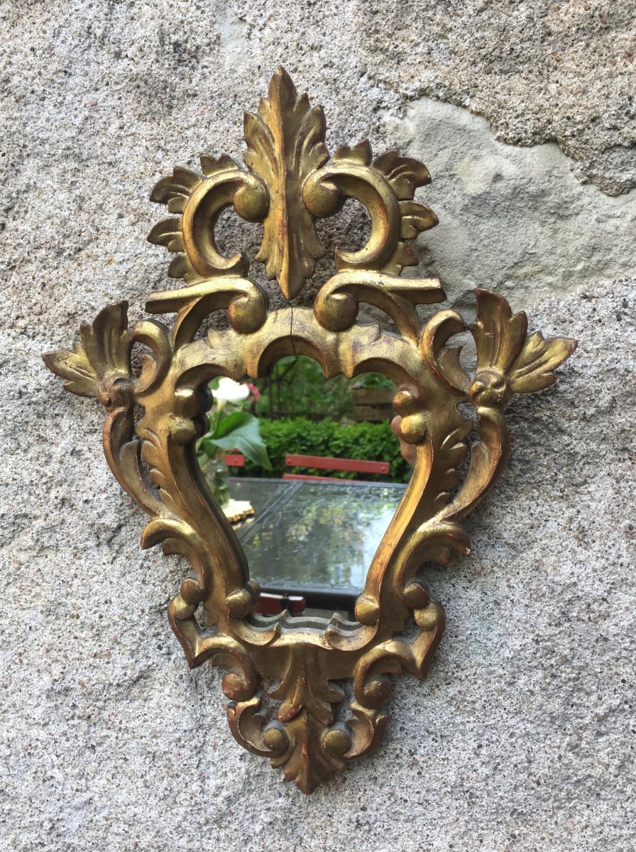 Golden Wood Mirror, Early Twentieth, 37 X 26 Cm-photo-2