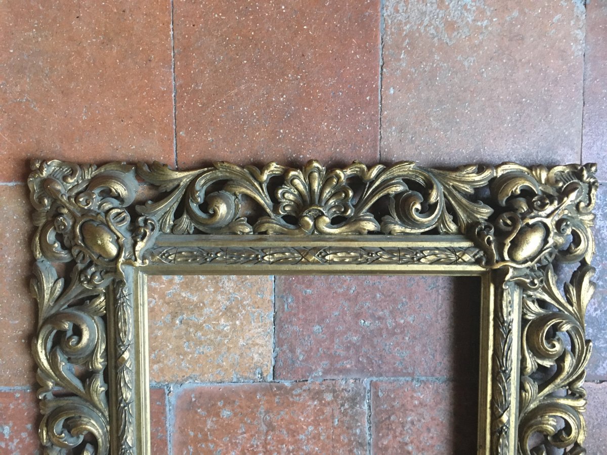 Openwork And Gilded Frame, Late Nineteenth, Rebinding Background: 45.5 X 34.5 Cm-photo-3
