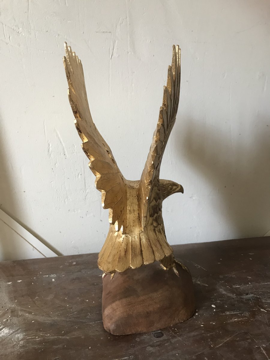 Carved And Golden Wood Eagle, Middle Twentieth-photo-4