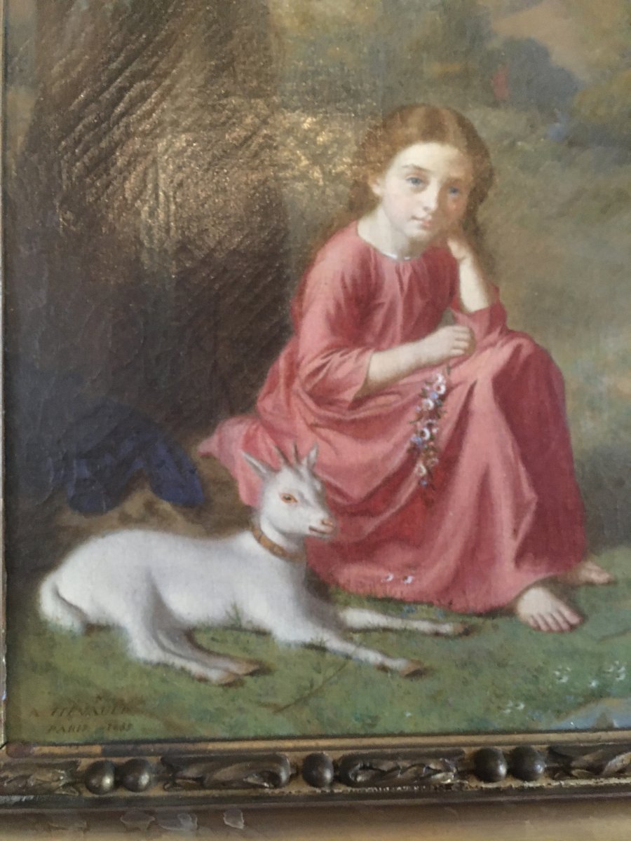 La fillette Et Sa Biquette Par Antoine Hénault 1810-1881-photo-2