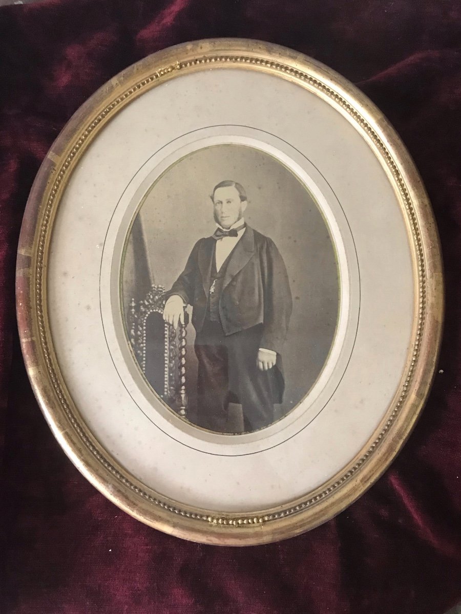 Old Photo Portrait Of A Man In Golden Frame XIXth