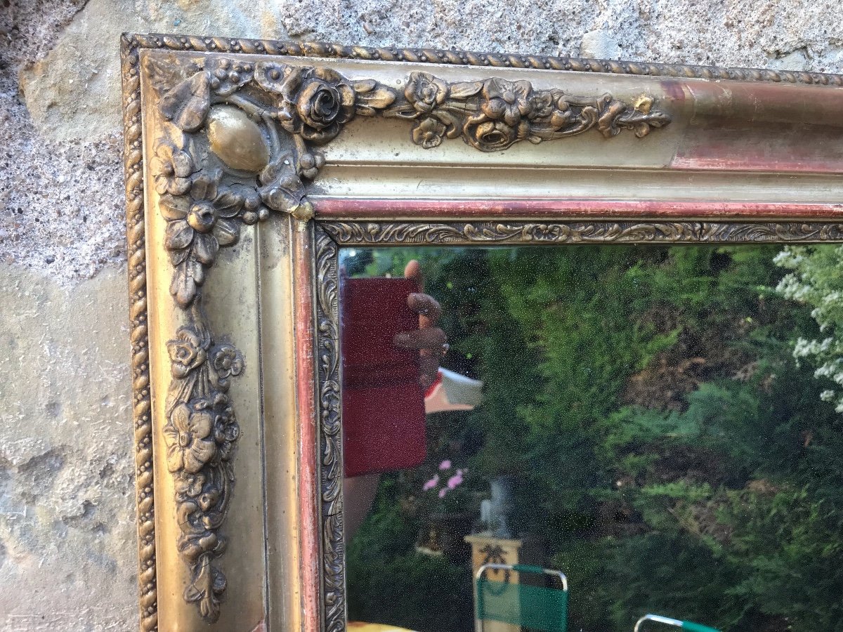 Restoration Period Mirror Gilded With Gold Leaf 79 X 53 Cm-photo-3