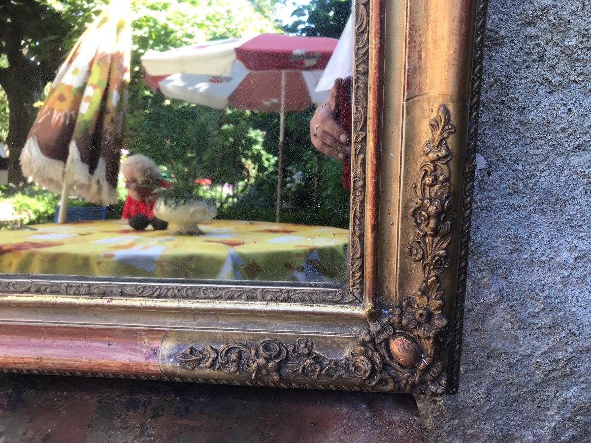 Restoration Period Mirror Gilded With Gold Leaf 79 X 53 Cm-photo-2