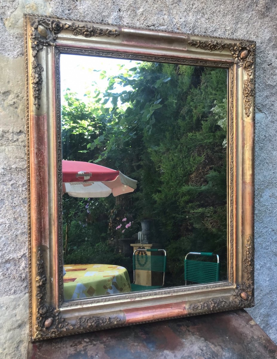 Restoration Period Mirror Gilded With Gold Leaf 79 X 53 Cm