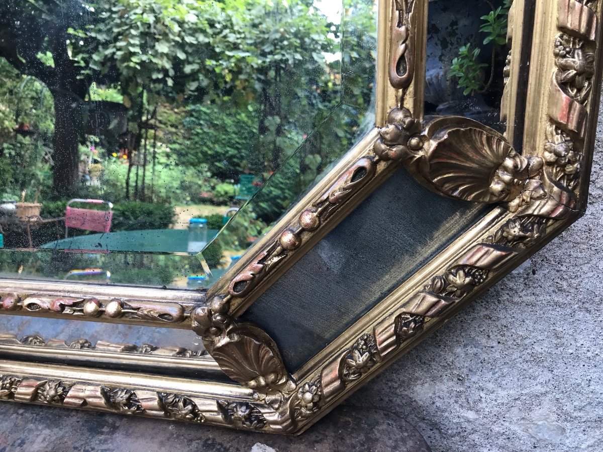 Miroir Octogonal à parecloses Doré à La Feuille d'Or XIXème, 115 X 83 Cm-photo-2