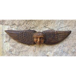 17th Century Carved Wood Angel Head