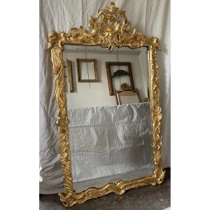 Golden Wood Mirror With Pediment, 19th Century, 147 X 92 Cm