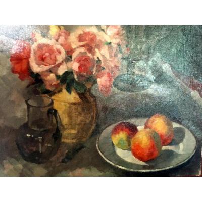 Still Life Of Roses And Fisheries Frans Lejeune