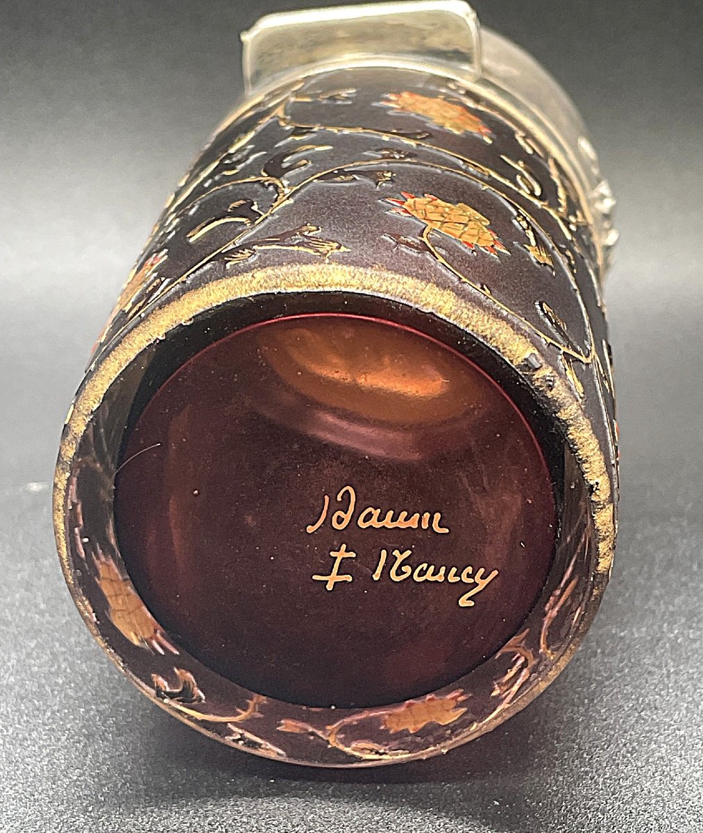Daum Nancy Cameo Glass Scent Bottle Decorated With Thistles-photo-3
