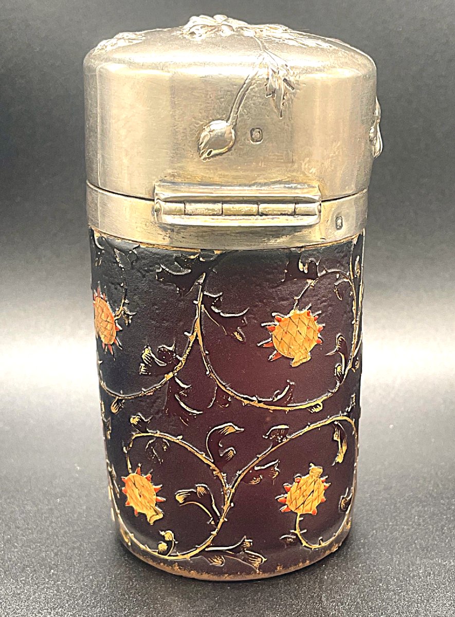 Daum Nancy Cameo Glass Scent Bottle Decorated With Thistles-photo-4