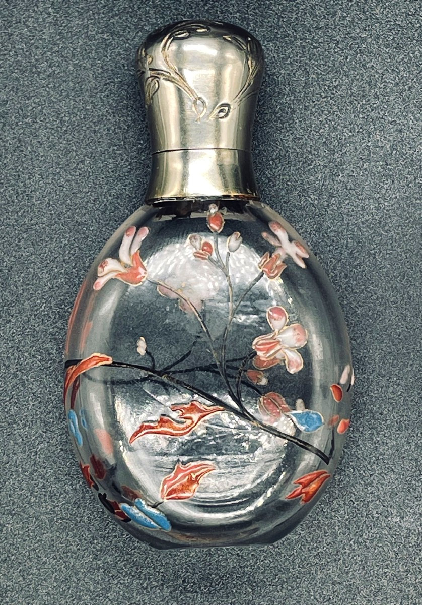 Perfume Bottle Decorated By Gallé With English Silver Mount-photo-2