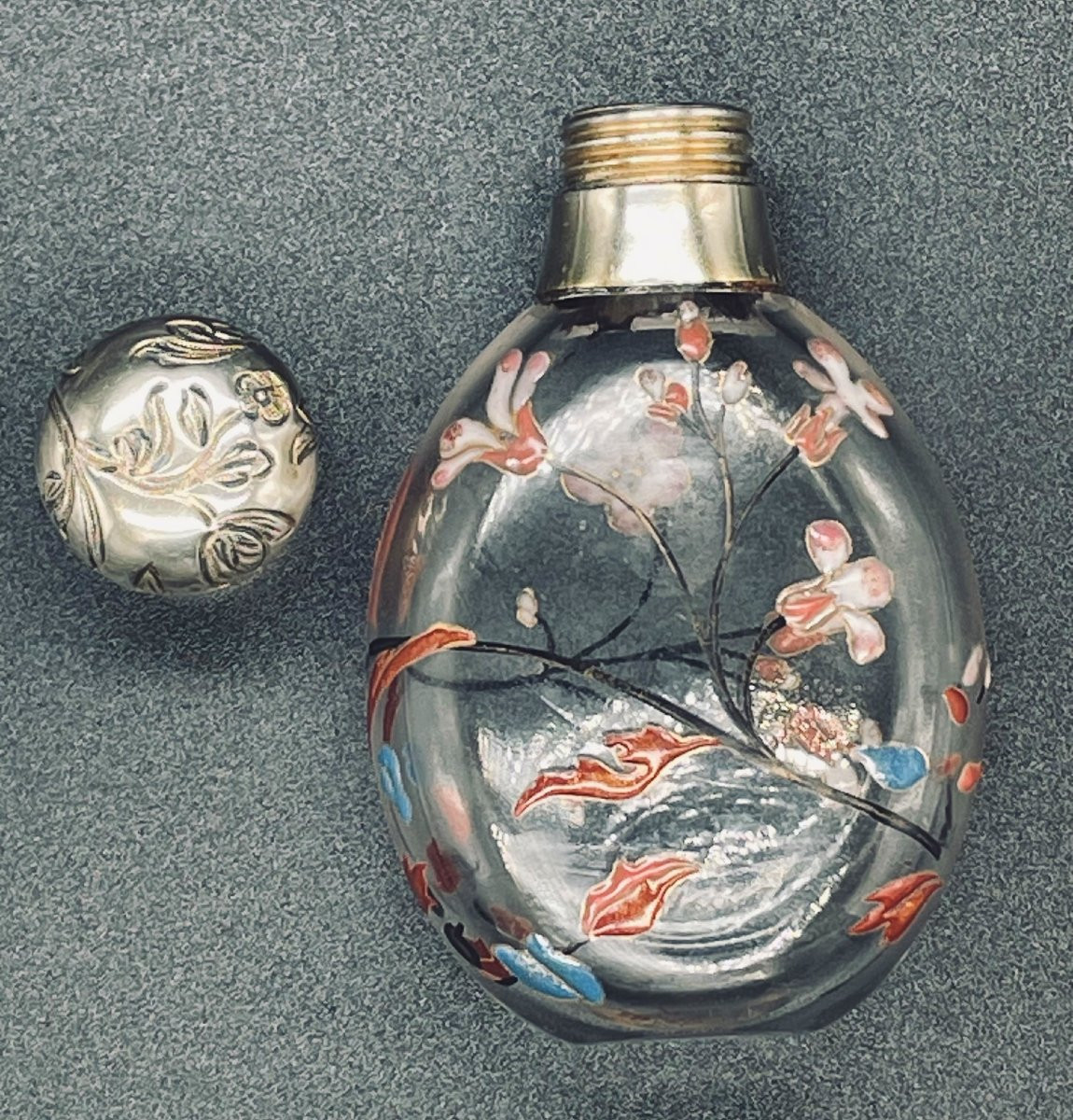 Perfume Bottle Decorated By Gallé With English Silver Mount-photo-2