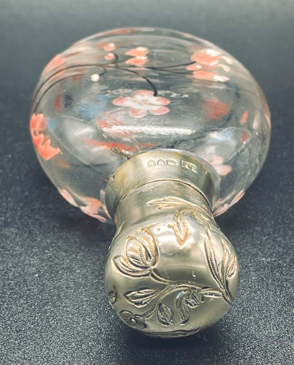 Perfume Bottle Decorated By Gallé With English Silver Mount-photo-5