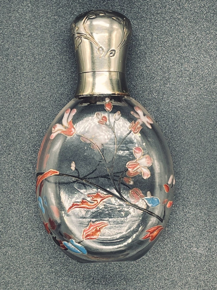 Perfume Bottle Decorated By Gallé With English Silver Mount