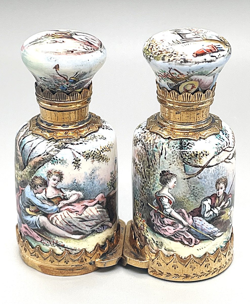 French Double Ended Folding Enamel Perfume Bottle 