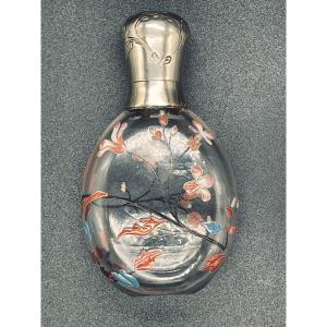 Perfume Bottle Decorated By Gallé With English Silver Mount