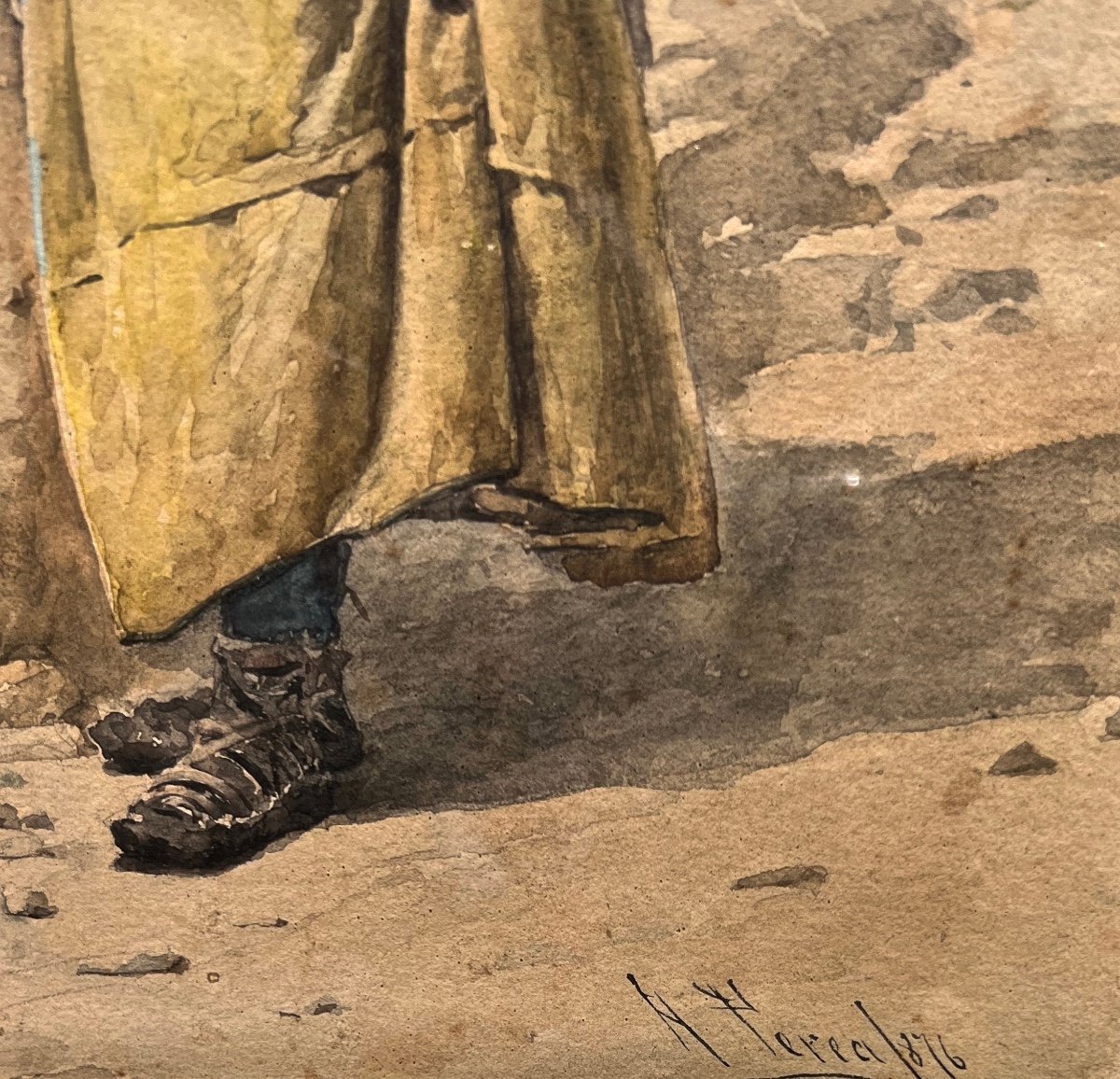 Alfredo Perea Y Rojas (1839-1895) Two Watercolors Spain Madrid Spanish Peasant Couple-photo-2