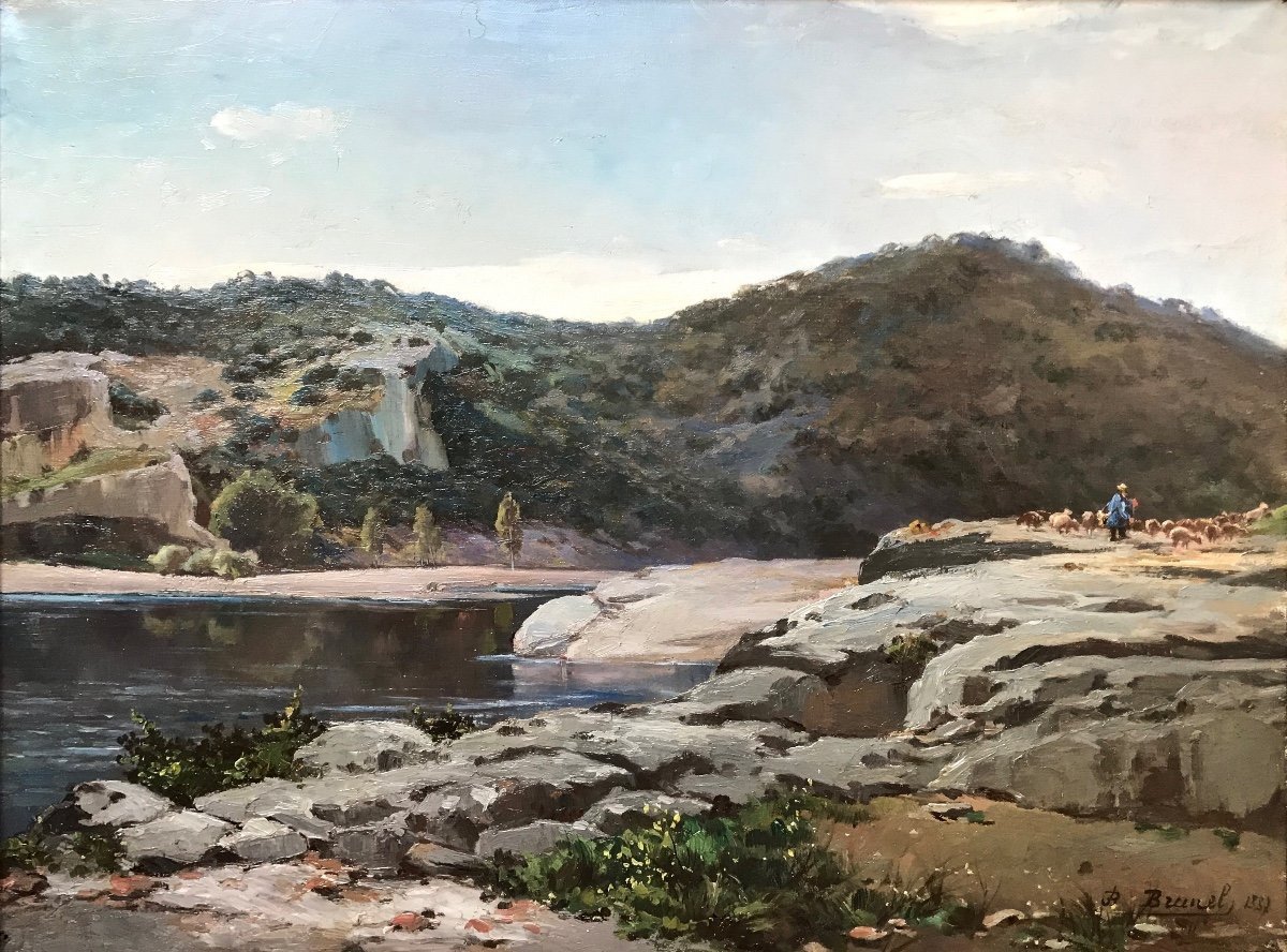 Jean-baptiste Brunel (1844-1919) Avignon Provence Shepherd Near Gardon Collias-photo-3