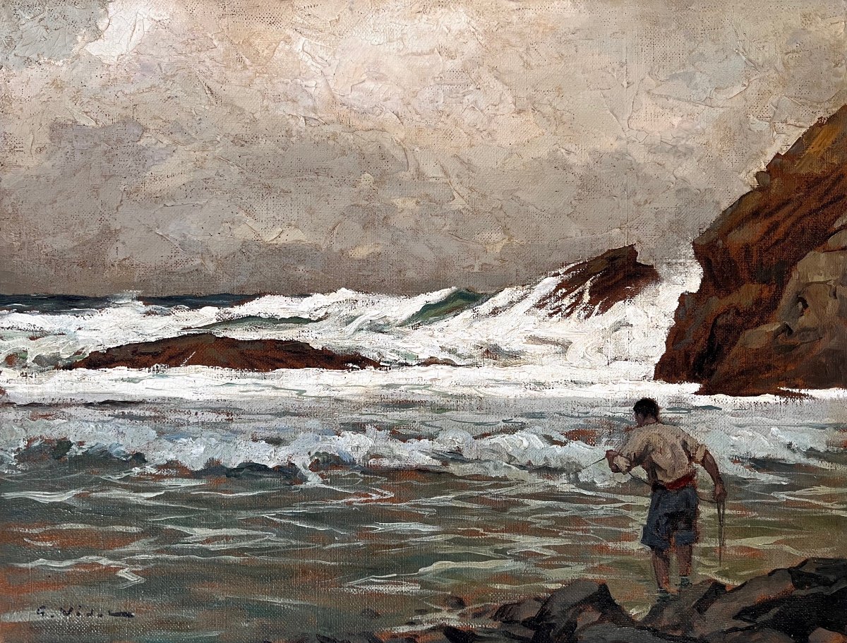 Gustave Vidal (1895-1966) Avignon Provence Marine Sea Effect In Corsica-photo-3