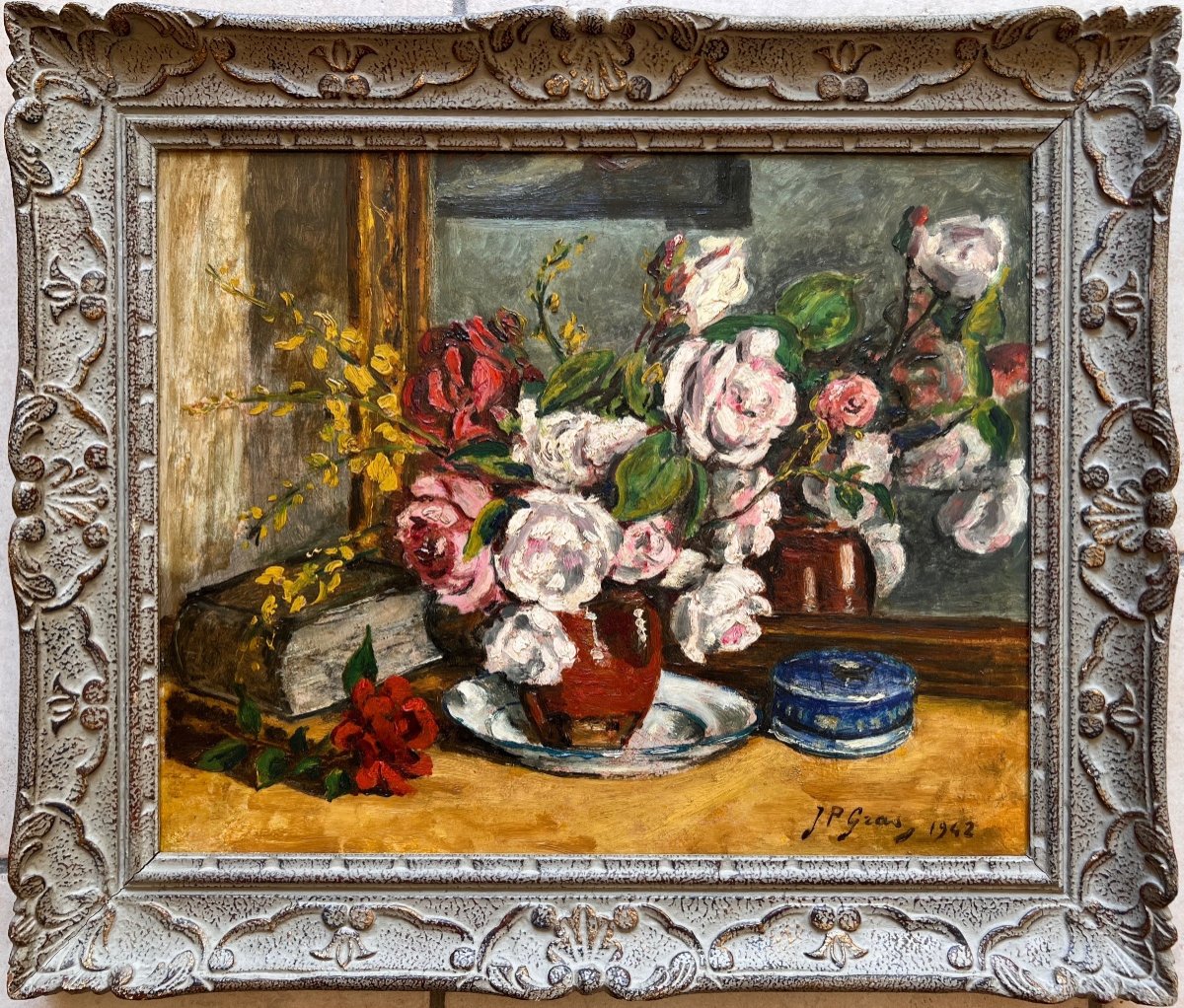 Jean-pierre Gras (1879-1964) Provence Avignon Félibre Still Life With Bouquet 1942-photo-2
