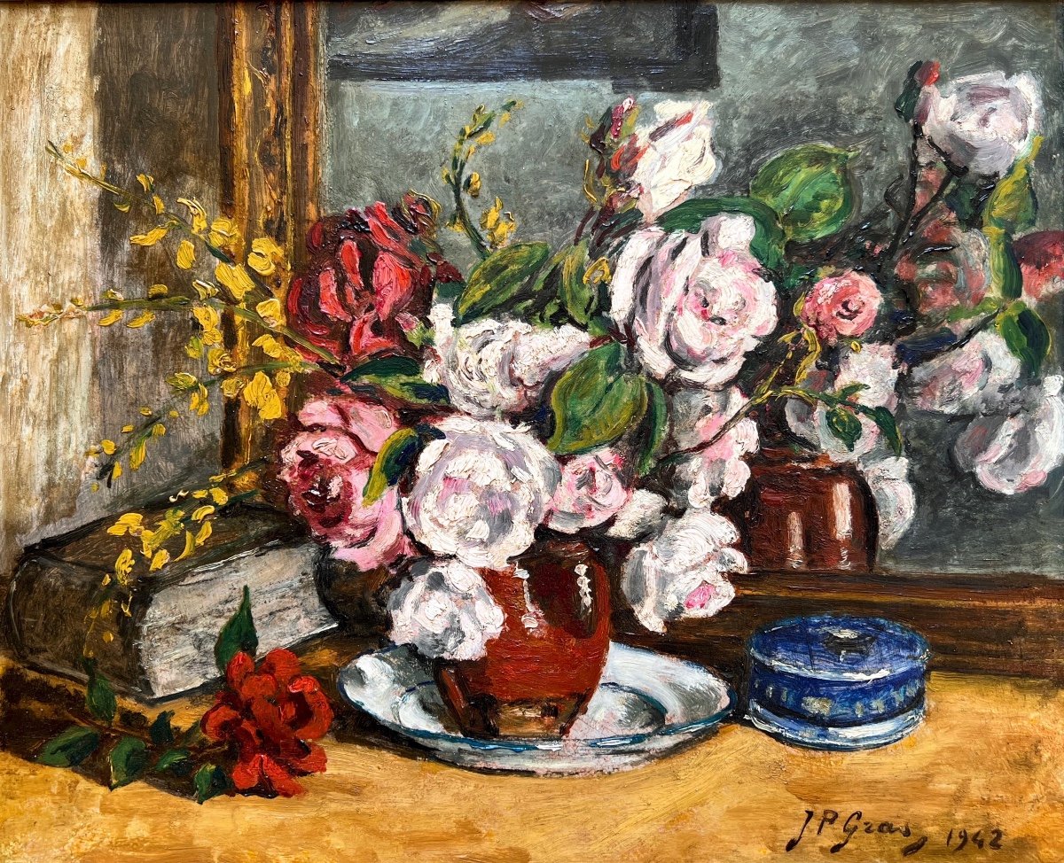 Jean-pierre Gras (1879-1964) Provence Avignon Félibre Still Life With Bouquet 1942