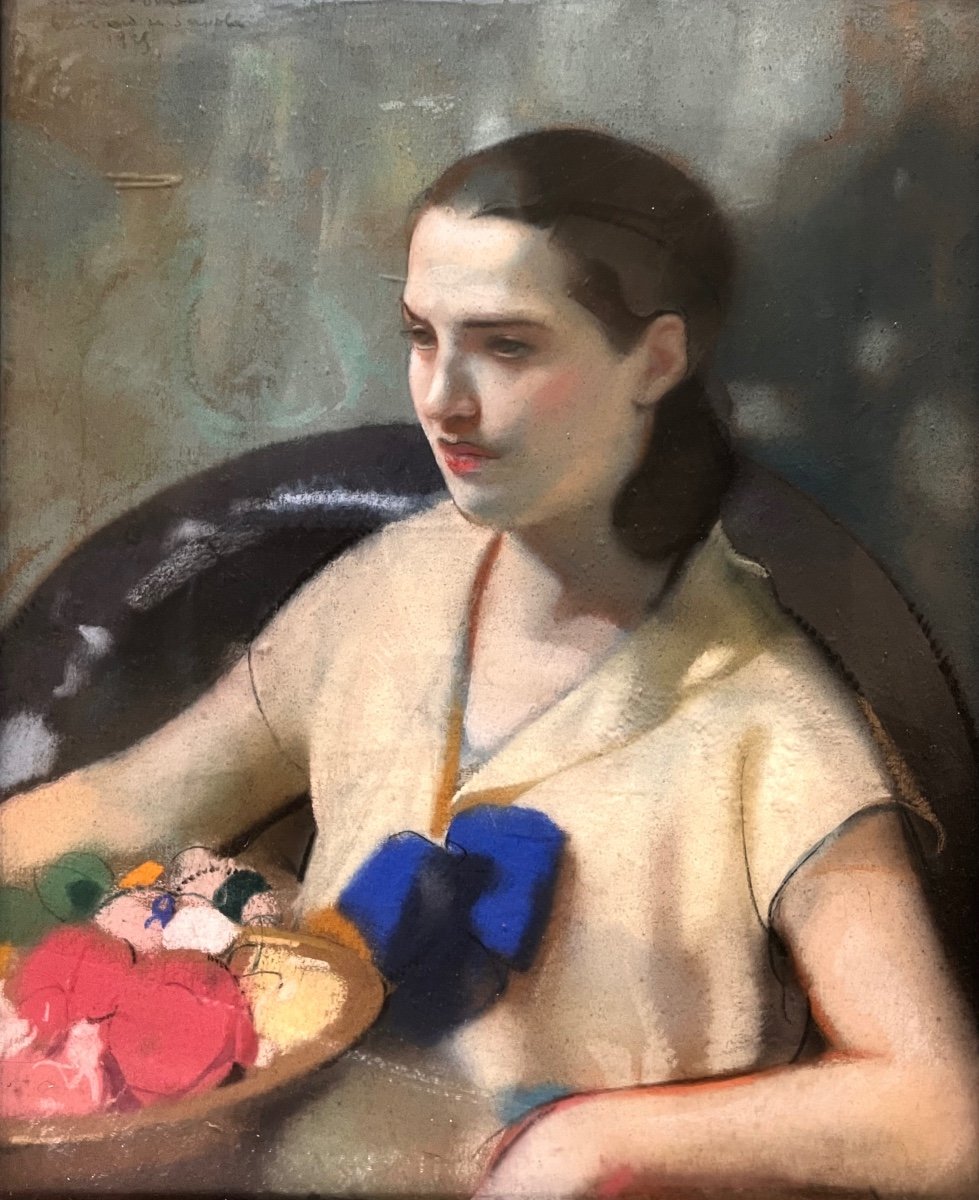 Lucien Guirand De Scévola (1871-1950) Portrait Of A Woman With Dedication To The Painter François Omer