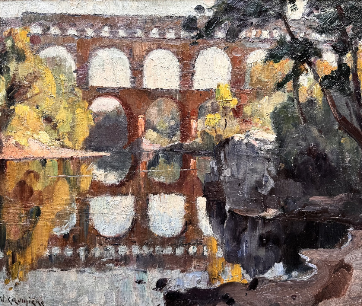 Victor Crumière (1895-1950) Provence Avignon The Gardon And The Pont Du Gard