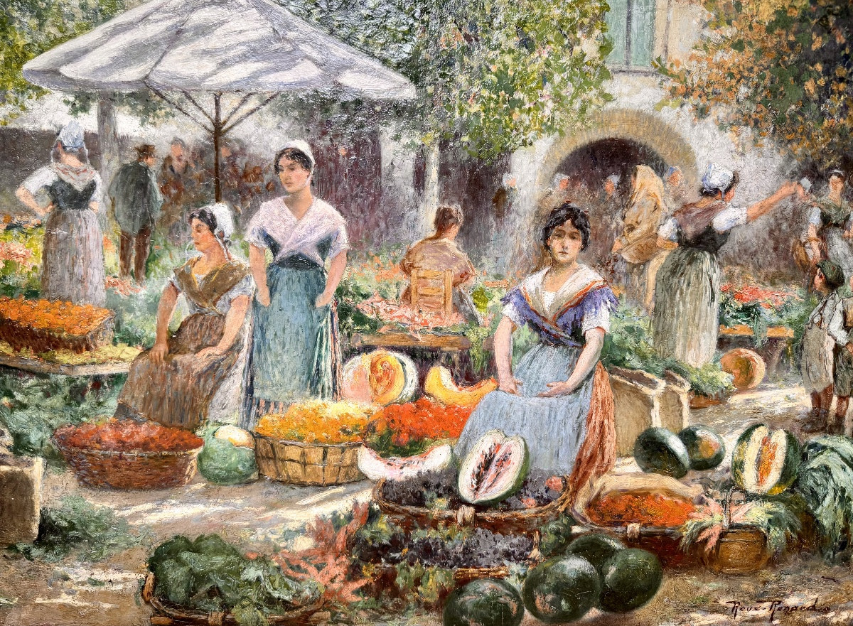 Marius Roux-renard (1870-1936) Orange Avignon Place Pie Market