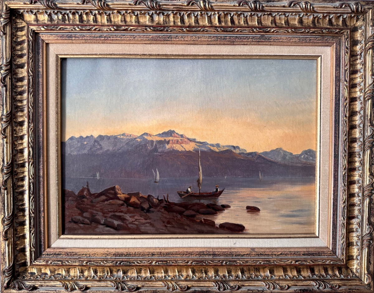 19th-century Swiss School Monogram To Decipher Lake Geneva-photo-2