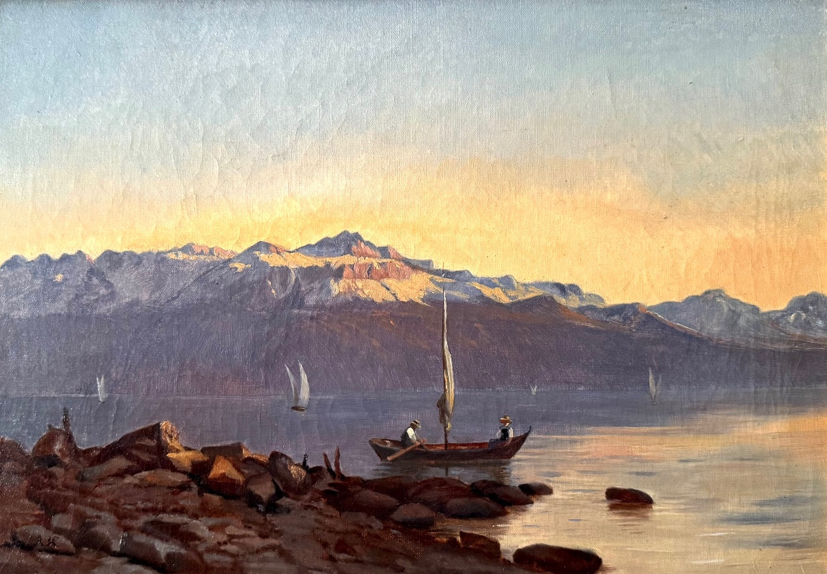 19th-century Swiss School Monogram To Decipher Lake Geneva-photo-4