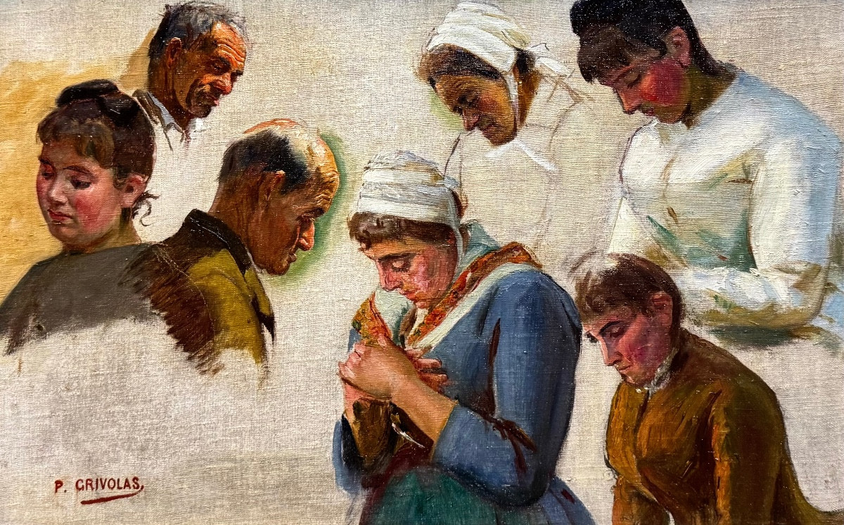 Pierre Grivolas (1823-1906) Provence Comtadine Félibre Avignon Etude de visages 