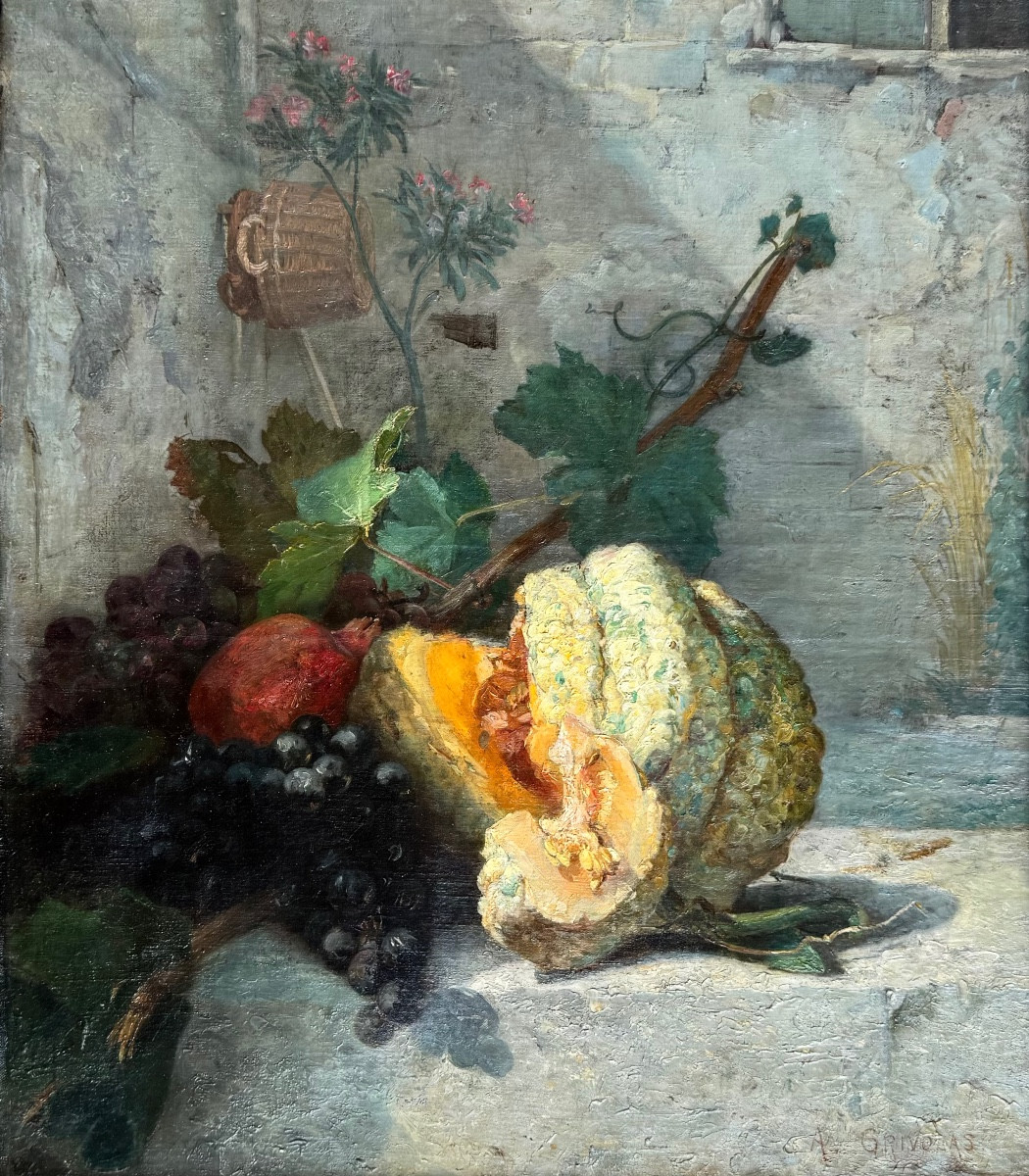 Antoine Grivolas (1843-1902) Provence Avignon Golfe-Juan Nature morte aux fruits