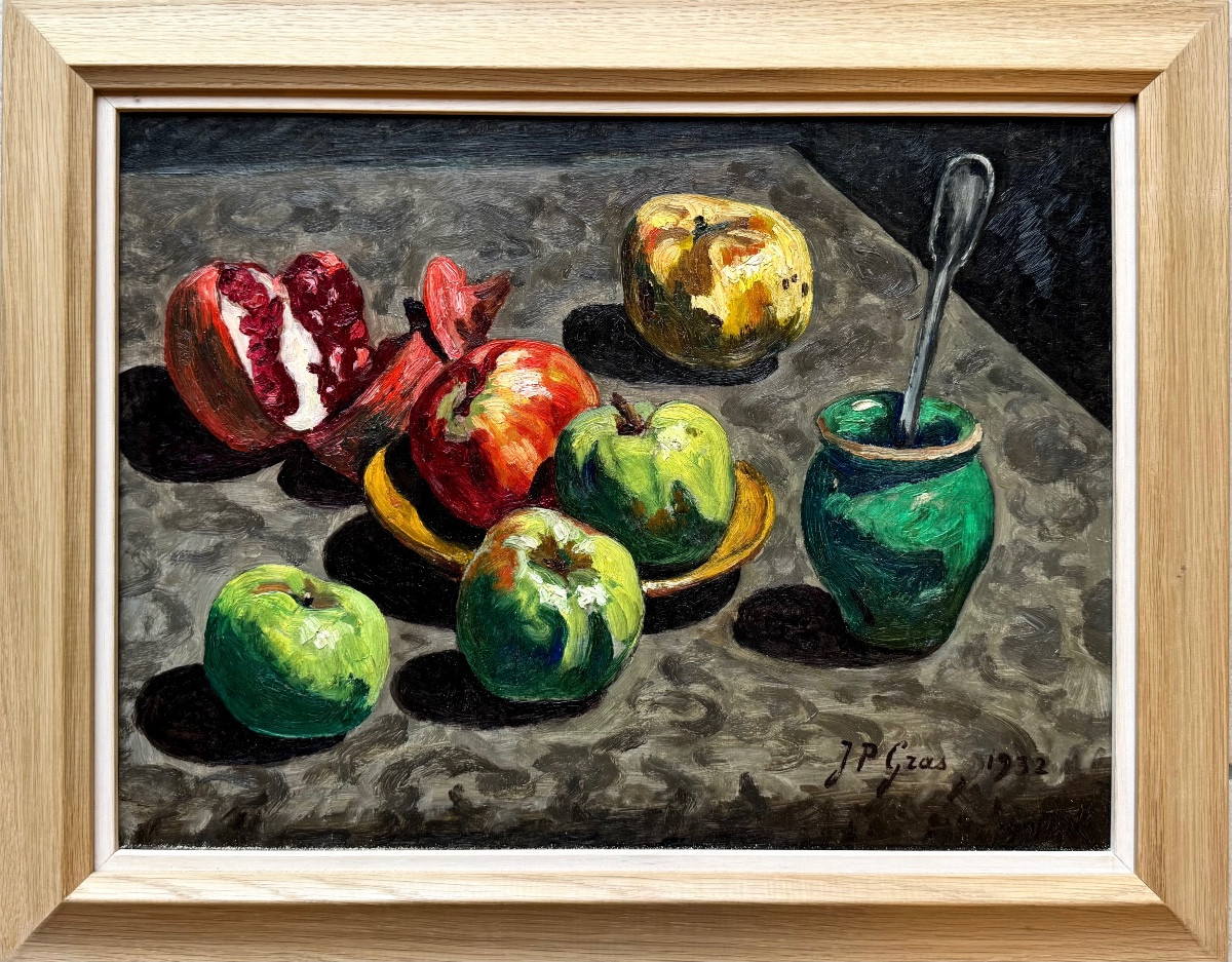 Jean-Pierre GRAS (1879-1964) Provence Avignon Félibre Nature morte aux pommes vertes-photo-2