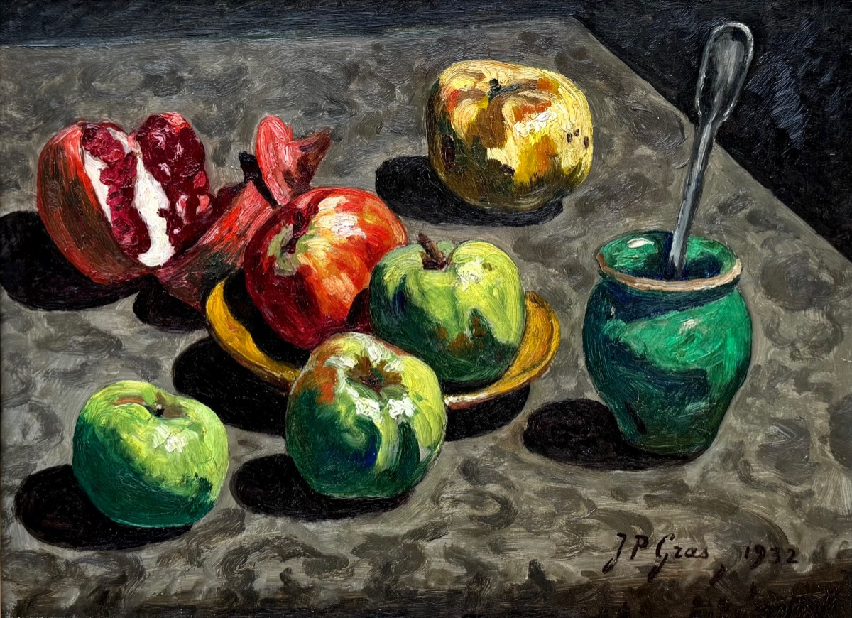 Jean-Pierre GRAS (1879-1964) Provence Avignon Félibre Nature morte aux pommes vertes