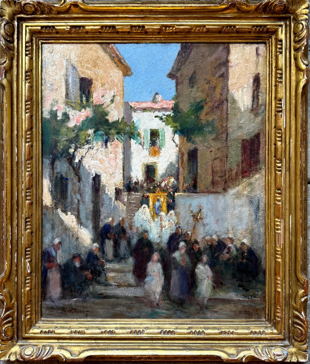 Charles Vionnet (1858-1923) Provence Avignon La Fête-Dieu au vieux village des Angles-photo-2