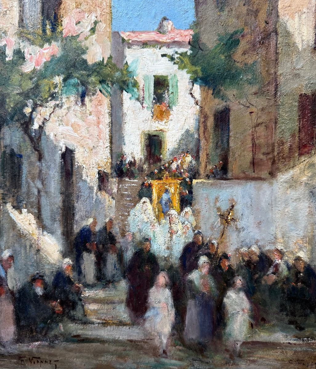 Charles Vionnet (1858-1923) Provence Avignon La Fête-Dieu au vieux village des Angles-photo-3