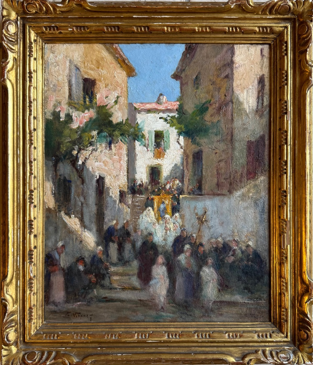 Charles Vionnet (1858-1923) Provence Avignon La Fête-Dieu au vieux village des Angles-photo-1