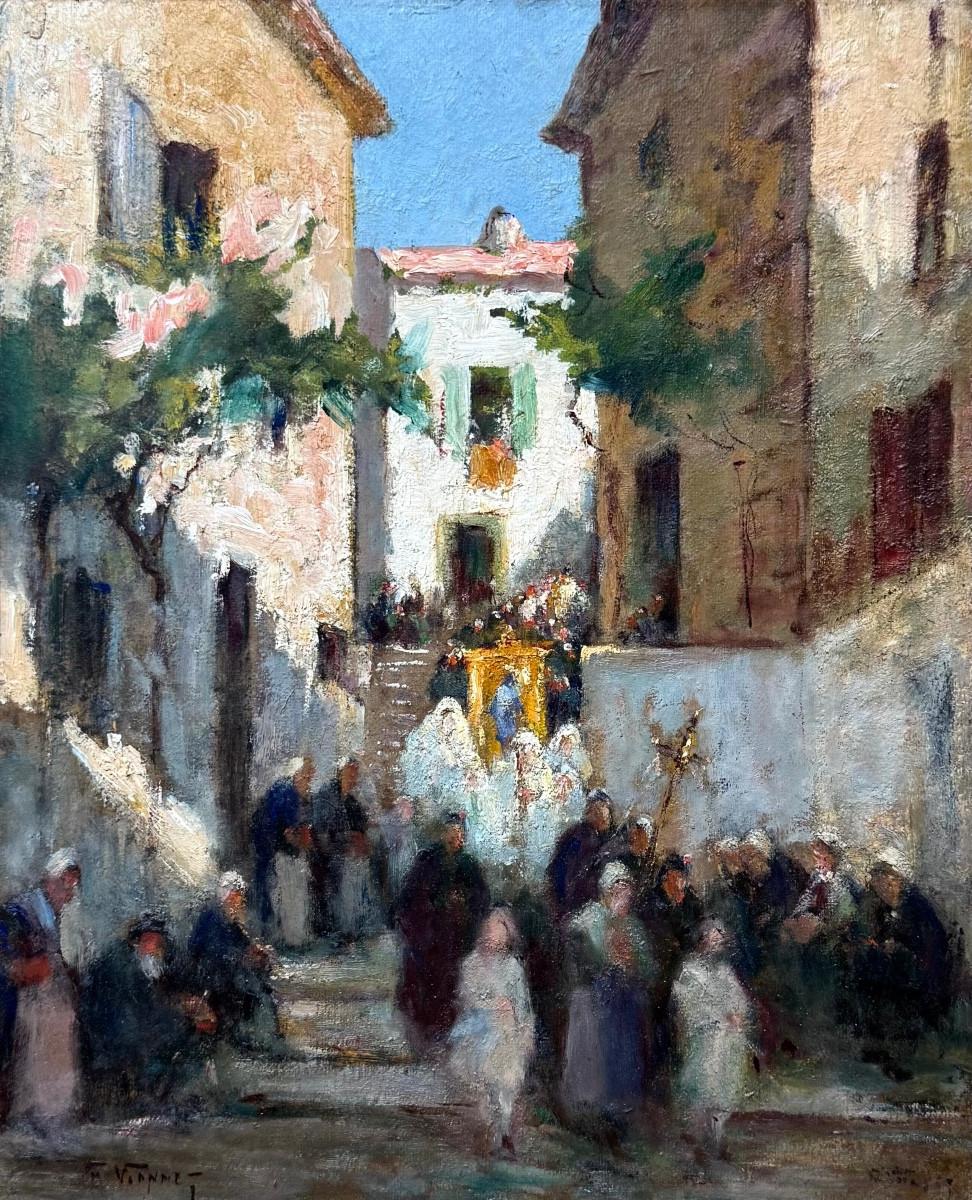 Charles Vionnet (1858-1923) Provence Avignon La Fête-Dieu au vieux village des Angles