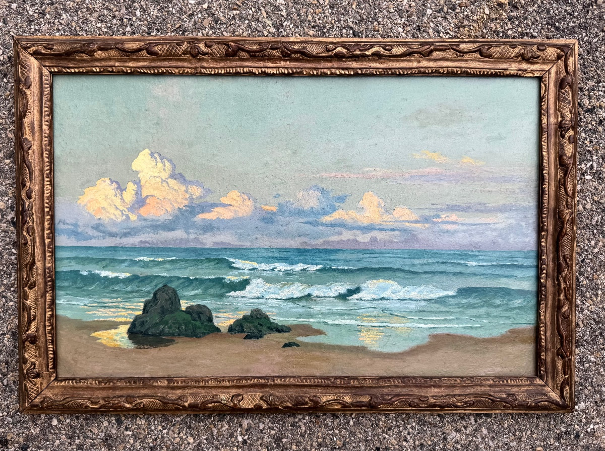 Dans le goût de Jean-Francis AUBURTIN (1866-1930) Marine la Vague-photo-4