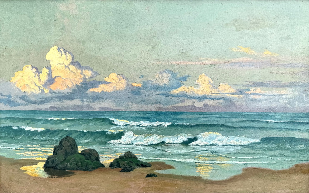 Dans le goût de Jean-Francis AUBURTIN (1866-1930) Marine la Vague-photo-1