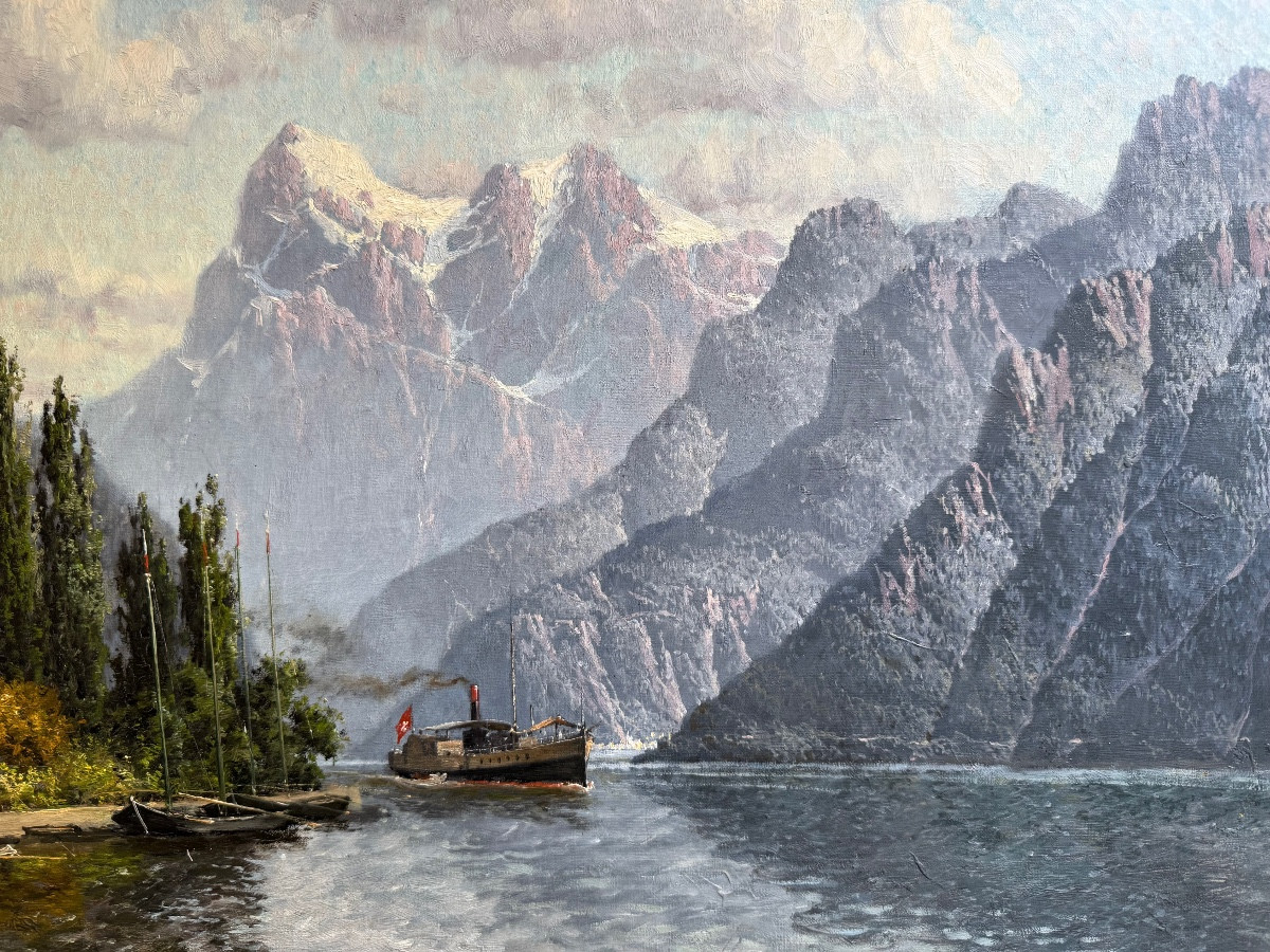 William Baptiste Baird (1849-1929) Peintre américain Vue de Vevey et le lac de Genève en Suisse-photo-4