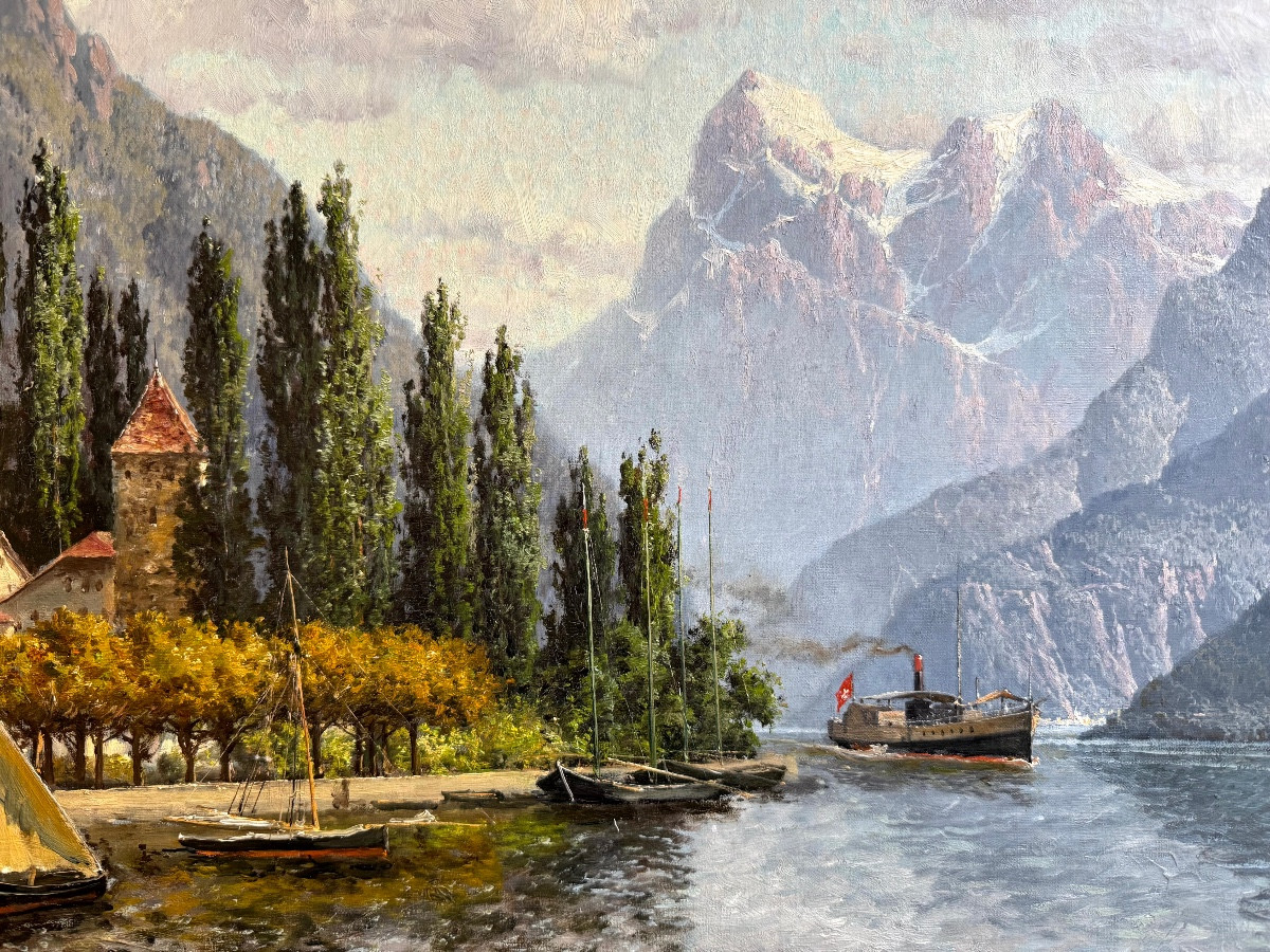 William Baptiste Baird (1849-1929) Peintre américain Vue de Vevey et le lac de Genève en Suisse-photo-1