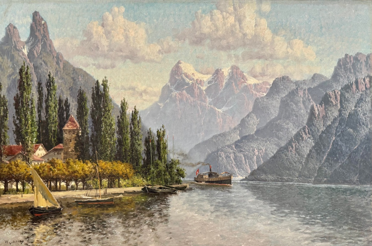 William Baptiste Baird (1849-1929) Peintre américain Vue de Vevey et le lac de Genève en Suisse